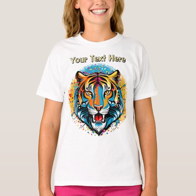 Tigerkopf-Regenbogenfarben-Farbflecken T-Shirt (Vorderseite)