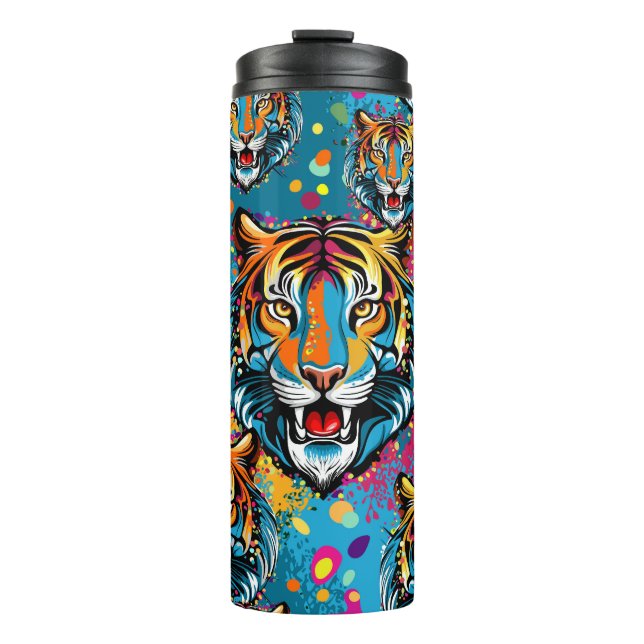 Tigerkopf-Regenbogenfarben-Farbflecken Thermosbecher (Vorderseite)