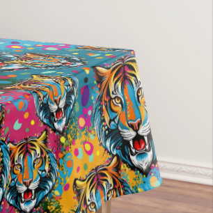 Tigerkopf-Regenbogenfarben-Farbflecken Tischdecke