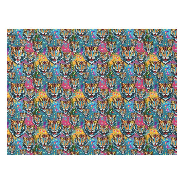 Tigerkopf-Regenbogenfarben-Farbflecken Tischdecke (Vorderseite (Horizontal))