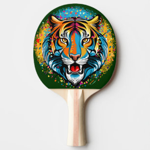 Tigerkopf-Regenbogenfarben-Farbflecken Tischtennis Schläger