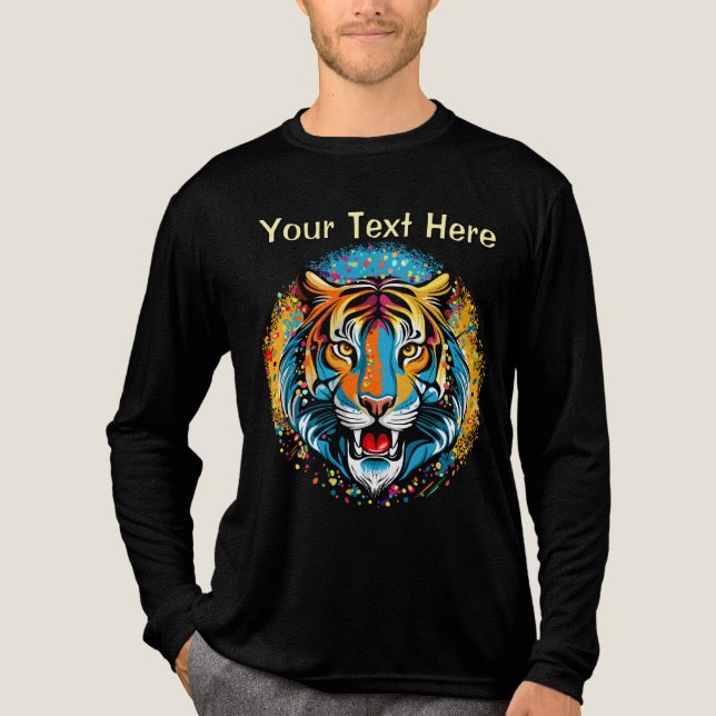 Tigerkopf-Regenbogenfarben-Farbflecken Tri-Blend Shirt (Vorderseite)