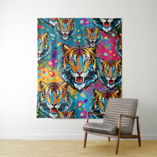 Tigerkopf-Regenbogenfarben-Farbflecken Wandteppich