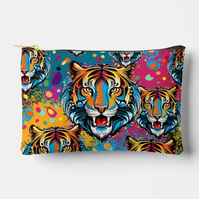 Tigerkopf-Regenbogenfarben-Farbflecken Zubehörtasche (Vorderseite)