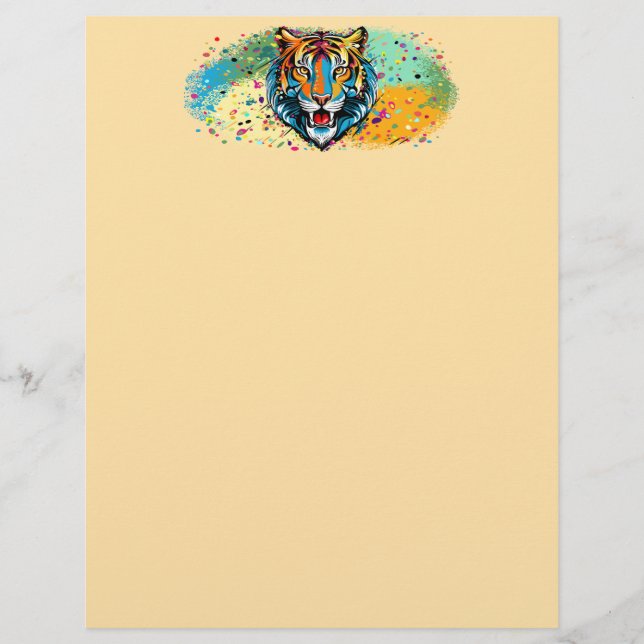 Tigerkopf-Regenbogenfarben Farbkleckse Briefbogen (Vorderseite)