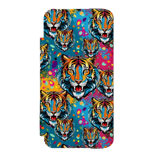 Tigerkopf-Regenbogenfarben Farbkleckse Incipio iPhone Geldbeutel-Hülle (Folio Vorderseite)