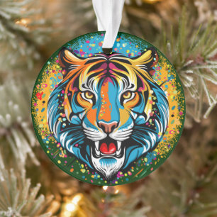 Tigerkopf-Regenbogenfarben Farbkleckse Ornament