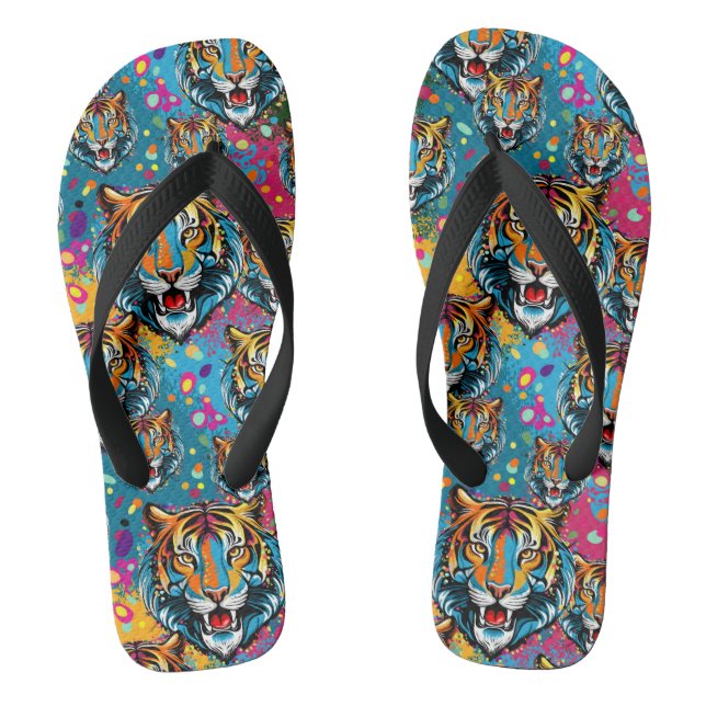 Tigerkopf-Regenbogenfarben malen Flecken Flip Flops (Fußbett)