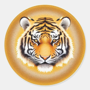 Tigerkopf umrahmt von goldener leuchtender Aura Runder Aufkleber
