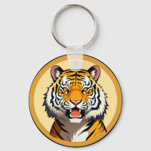 Tigerkopf umrahmt von goldener, leuchtender Aura Schlüsselanhänger