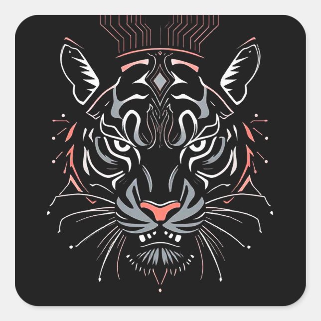 Tigerkopfillustrierung Quadratischer Aufkleber (Vorderseite)