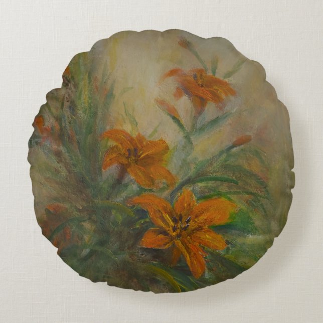 Tigerlilien Rundes Kissen (Vorderseite)