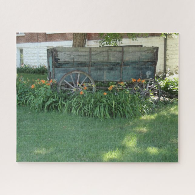 Tigerlilien und ein alter Güterwagen Puzzle (Horizontal)