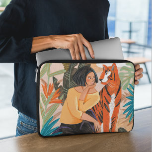 Tigermädchen orange Mädchen-Landschaftsillustratio Laptopschutzhülle