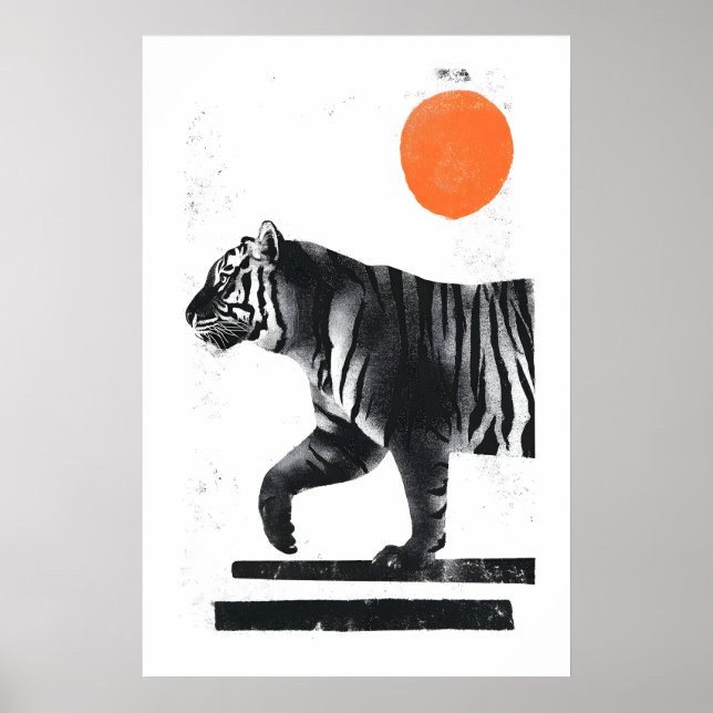 Tigermalerei Minimalistischer Tintenstil - Modern Poster (Vorne)