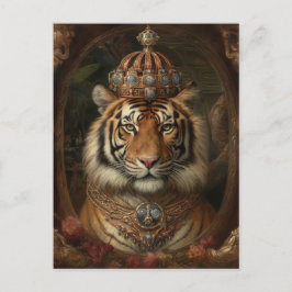 Tigermalerei mit Krone und Blume Postkarte
