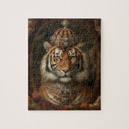 Tigermalerei mit Krone und Blume Puzzle