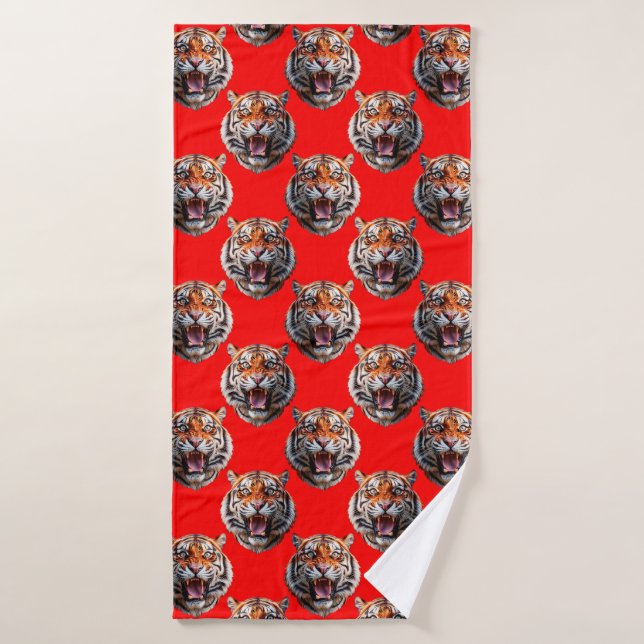 Tigermuster-Design Rot Badehandtuch (Badehandtuch)