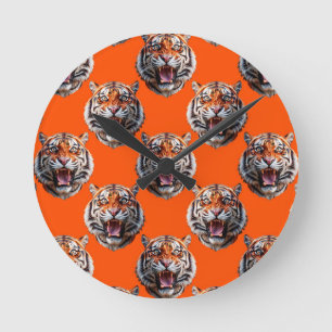 Tigermusterdesign Orange Runde Wanduhr