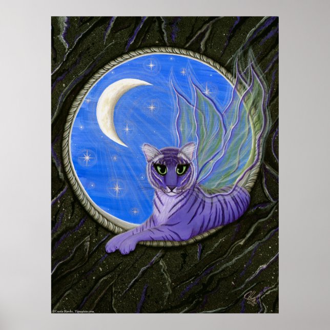 Tigerpixie Fairy Tiger Fantasy Cat Art Print Poster (Vorne)