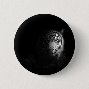 Tigerportait, Schwarz-Weiß-Foto, Button