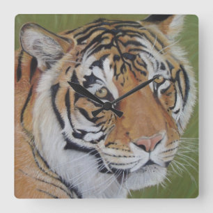 Tigerportrait Quadratische Wanduhr