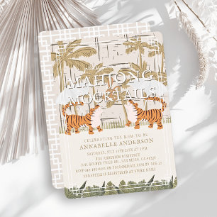 Tigers Beige Chinoiserie Mahjong Baby Shower Einladung
