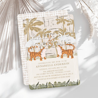 Tigers Beige Chinoiserie Mahjong Baby Shower Einladung