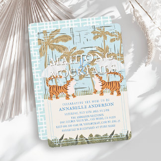 Tigers Blue Chinoiserie Mahjong Junge Baby Shower Einladung