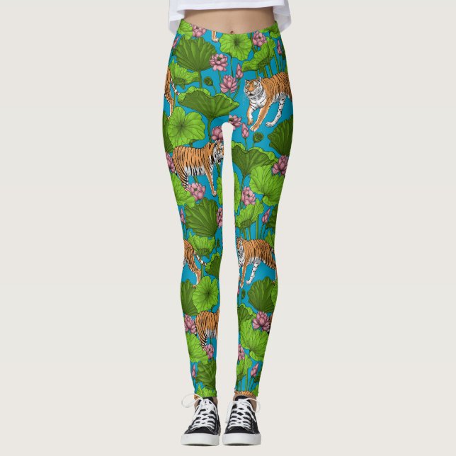 Tigers in the pink lotus pond leggings (Vorderseite)