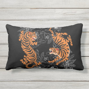 Tigers Japanisch Art Style Black Background Kissen Für Draußen