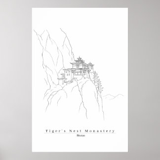 Tiger's Nest Bhutan Minimalistische Linienkunst Pa Poster
