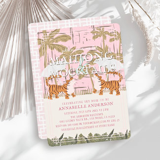Tigers Pink Chinoiserie Mahjong Mädchen Baby Showe Einladung