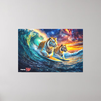 Tigers Surfing Space Design von Rich AMeN Gill Leinwanddruck