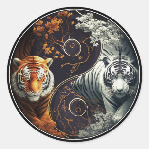Tigers Yin Yang Runder Aufkleber