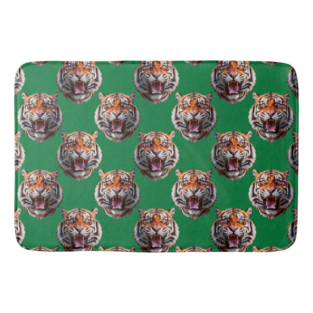 Tigerschädel-Musterdesign grün Badematte (Vorderseite)