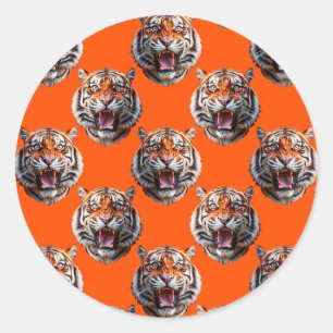 Tigerschädel-Musterdesign Orange Runder Aufkleber