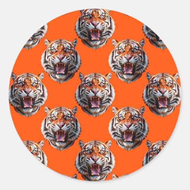 Tigerschädel-Musterdesign Orange  Runder Aufkleber (Vorderseite)