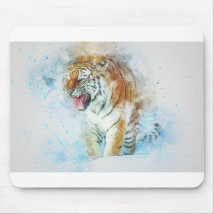 Tigerschrei Tierkunst abstrakt Aquarell Vintage. Mousepad