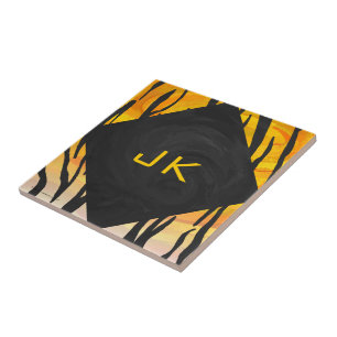 Tigerschwarz und Orange drucken Fliese