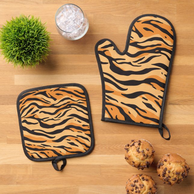 Tigerstreifen Ofenhandschuh & Topflappen-Set (Oben Unten)