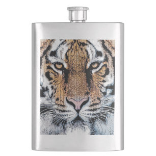 Tigerstreifen-Porträt im Stil des Grafikdrucks Flachmann