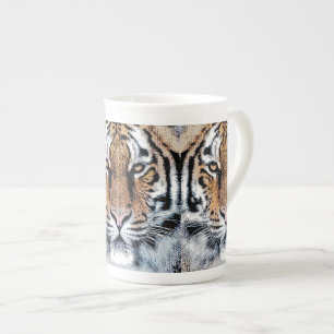 Tigerstreifen Porträt in der grafischen Presse-Art Prozellantasse