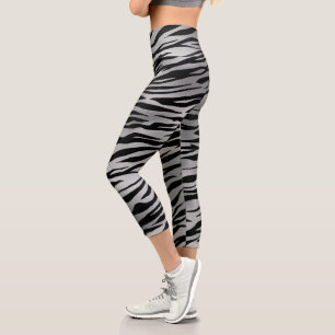 Tigerstreifen-Tierfell Metallic Silber Capri Leggings