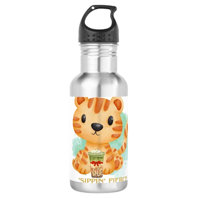Tigerziffer Cartoon Edelstahlflasche (Vorderseite)