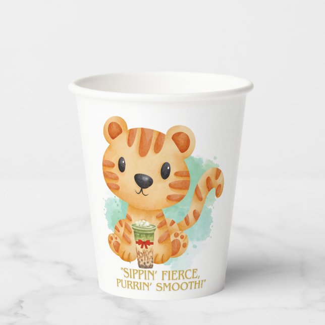 Tigerziffer Cartoon Pappbecher (Vorderseite)