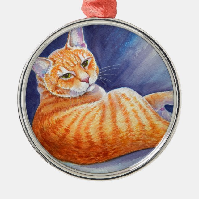 Tigg the Orange Tabby Cat Ornament Aus Metall (Vorne)