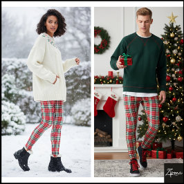 Tight Weave Christmas Red Green Plaid Leggings