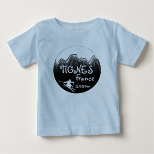 Tignes France Schwarz-weißes Babyskikaroutfit Baby T-shirt