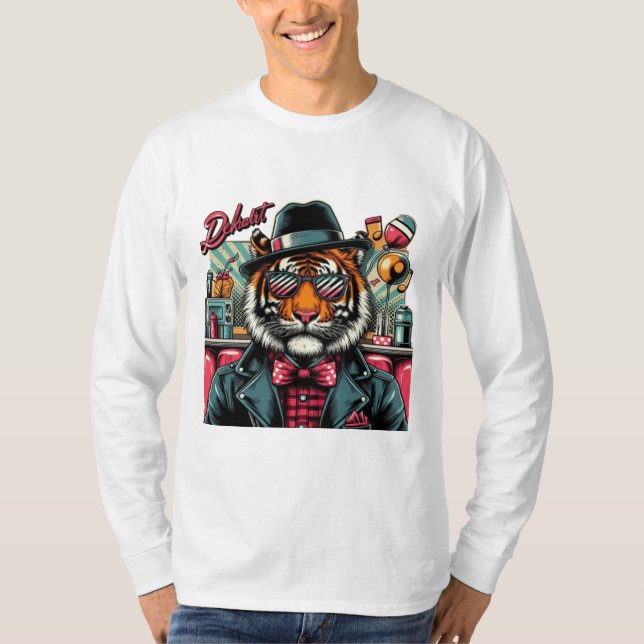 Tigre Rockabilly: Der wilde Gentleman vom Diner T-Shirt (Vorderseite)